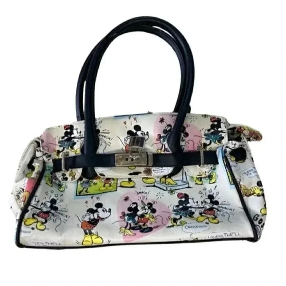 Vintage Disney Handbag Purse Retro‎ White Minnie Mickey Mouse Comics h2